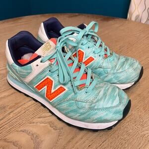 New Balance 574 Summer Waves Sneakers Shoes Aqua Coral Women’s 8
